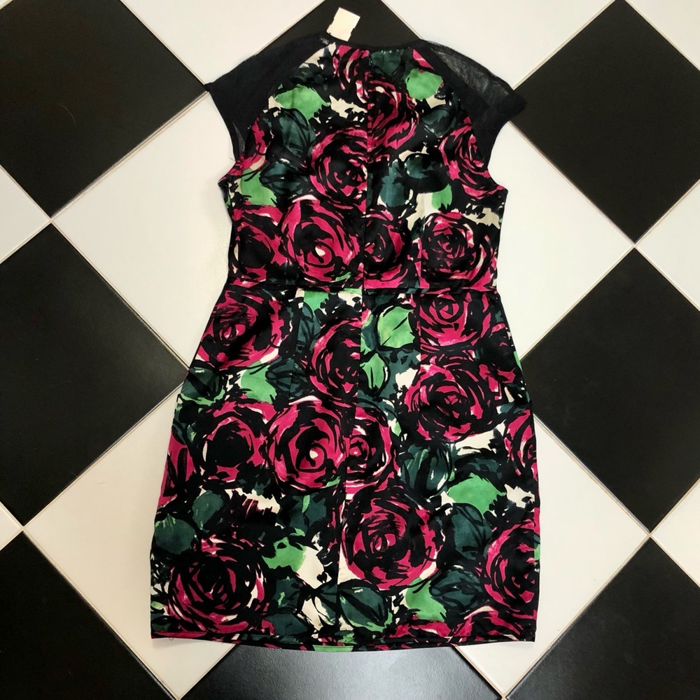 NWT Nanette Lepore Daring Rose Silk Sheath Mini Dress Sheer Mesh Panels Floral 8 - Picture 6 of 12